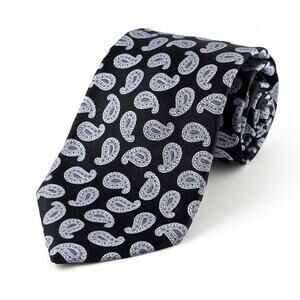Vintage Nautica Silk Tie Paisley 90s Classic Corporate Preppy Black Silver Blue